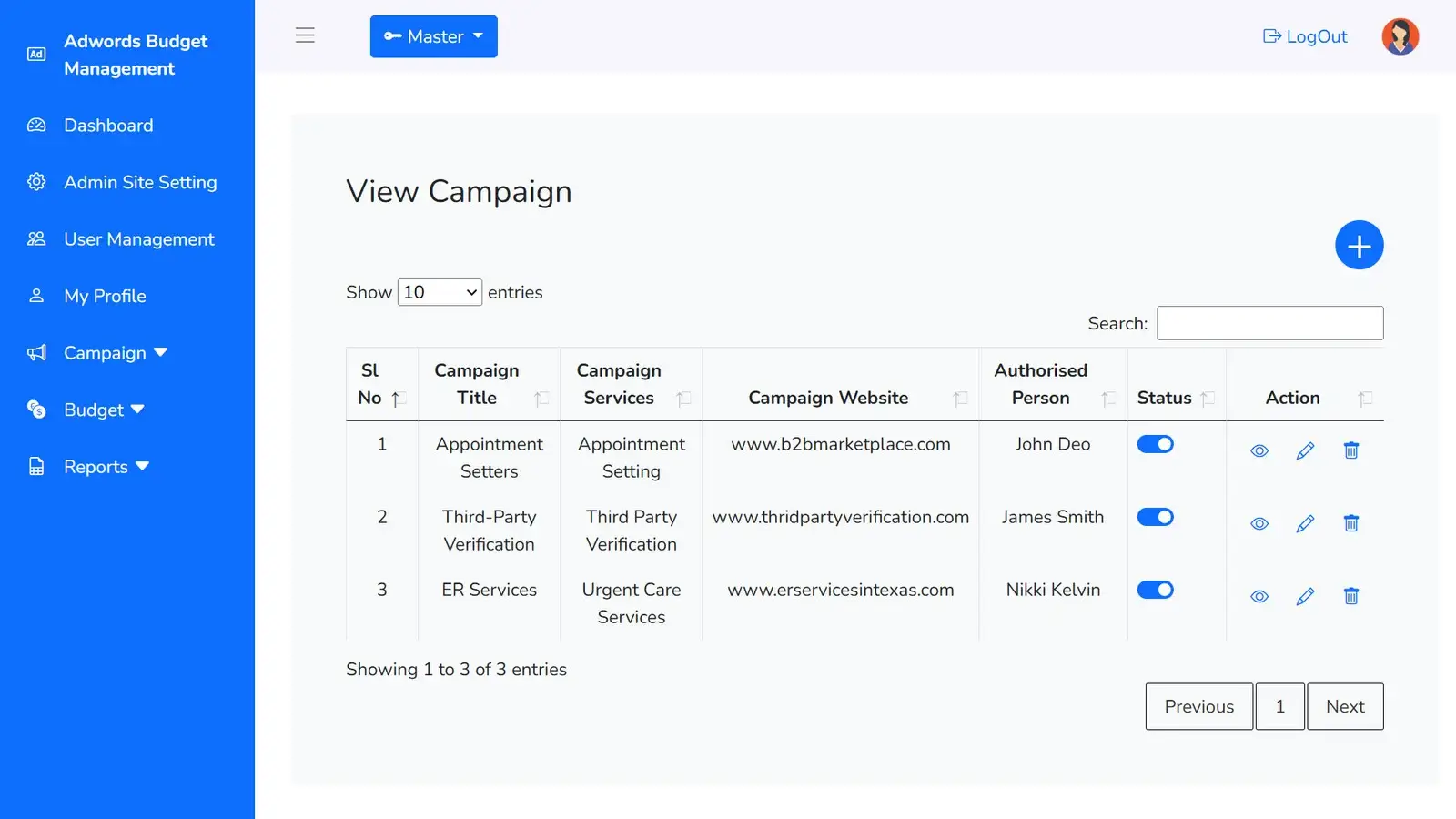 Online Marketing Budget Management